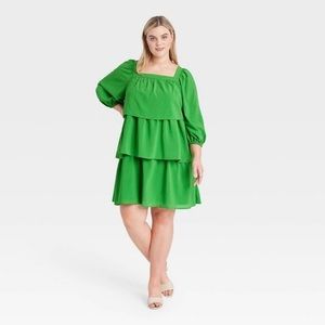 Who what wear - balloon long sleeve tiered dress 1X